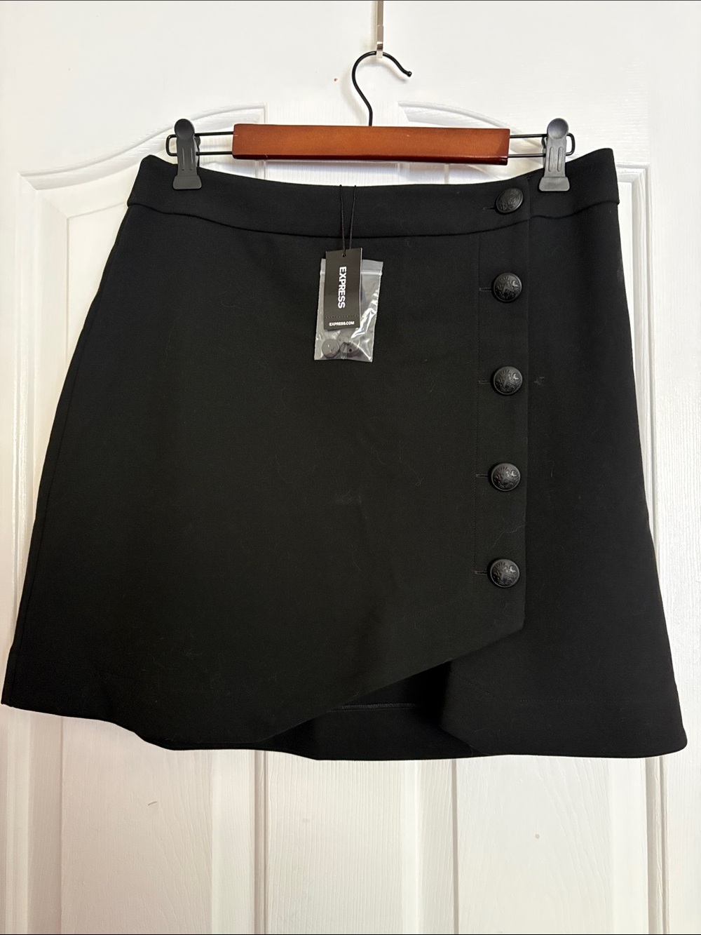 Express Black Asymmetrical Button-Front Mini Skirt